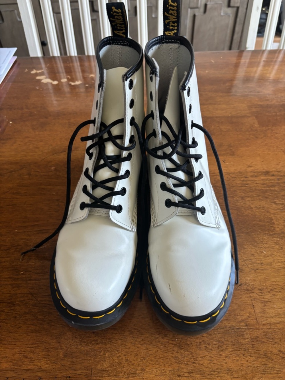 Dr. Martens White Leather 8-Eye Lace-Up Boots